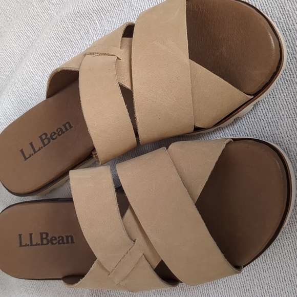LL Bean Women's Lakewashed slides Newbuck Tan Leather Size 6 EUC - Picture 6 of 8